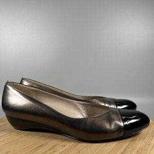 Salvatore‎ Ferragamo Womens Pewter Leather Cap Toe Low Pumps Size 9.5